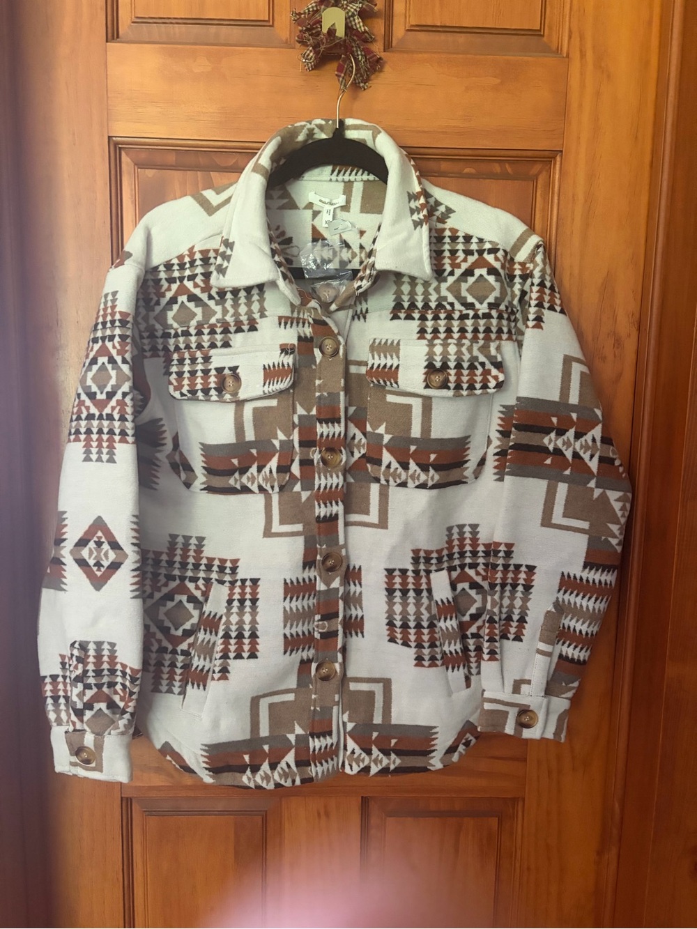 Aztec Southwestern Print Button Down Shacket Jacket Cream Neutral Size XS NWT